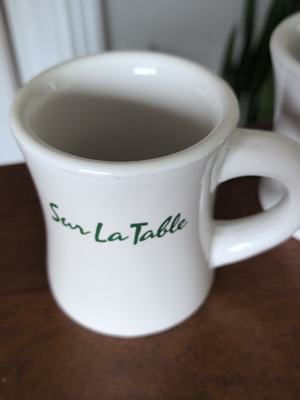 Vintage Sur La Table White Ceramic Mugs with Green Logo - Set of 2 - Picture 4 of 9